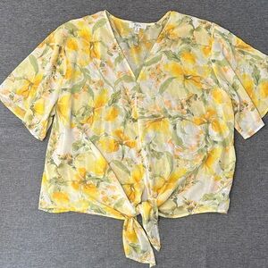 C BY ONE Floral Tie-Front Blouse